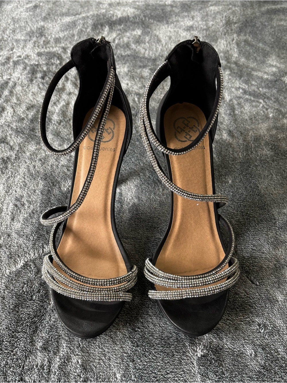 Daisy Fuentes Black Heeled Sandals with Silver Rhinestone Straps